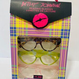 BETSEY JOHNSON reading glasses 3 pack cat eye fashion readers +1.50